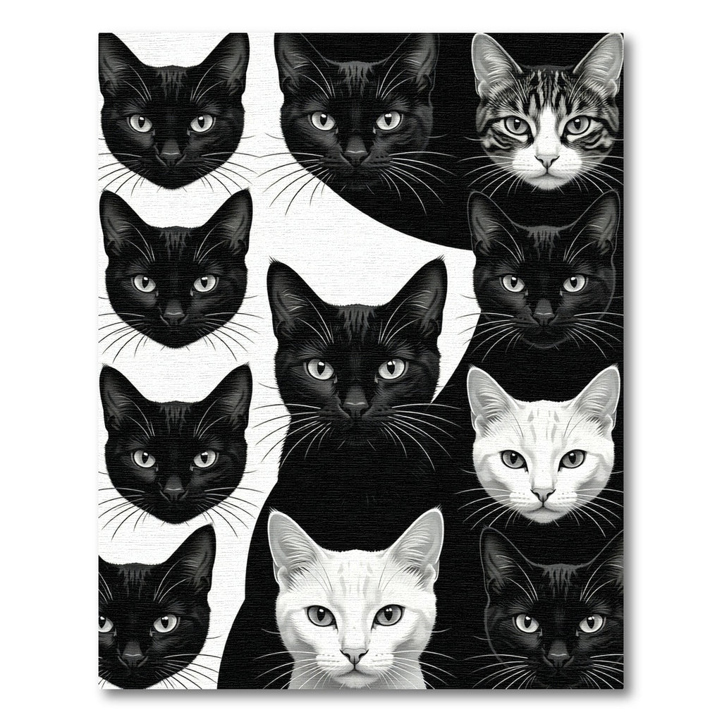 Black White Feline Portrait Collection Rug