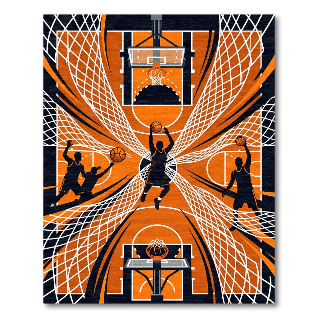 Dynamic Orange Black Basketball Hoop Court Rug