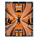 Dynamic Orange Black Basketball Hoop Court Rug