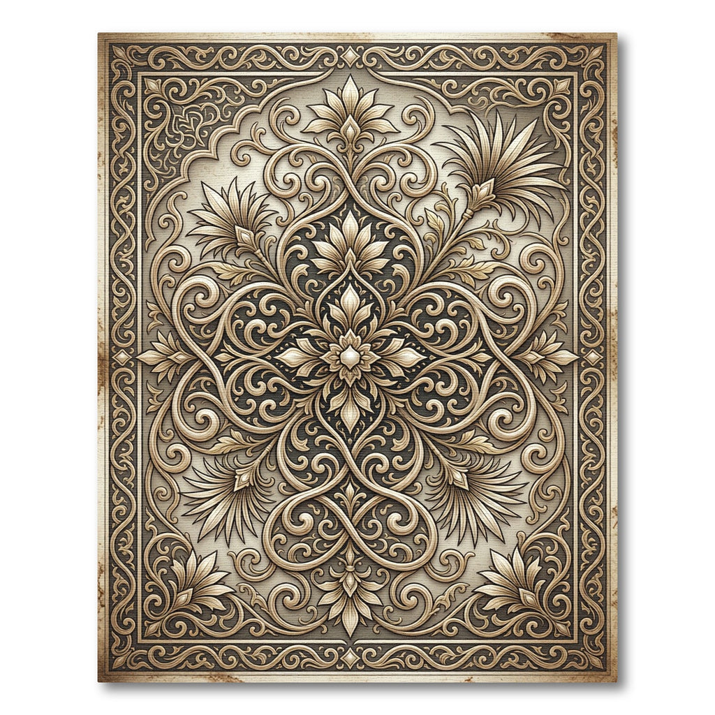 Elegance Ornate Gold Floral Scrollwork Rug