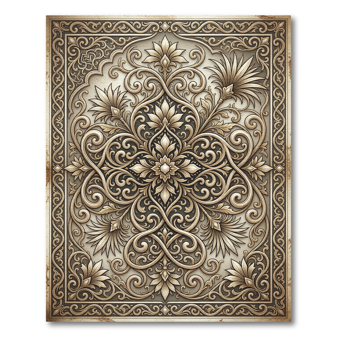 Elegance Ornate Gold Floral Scrollwork Rug