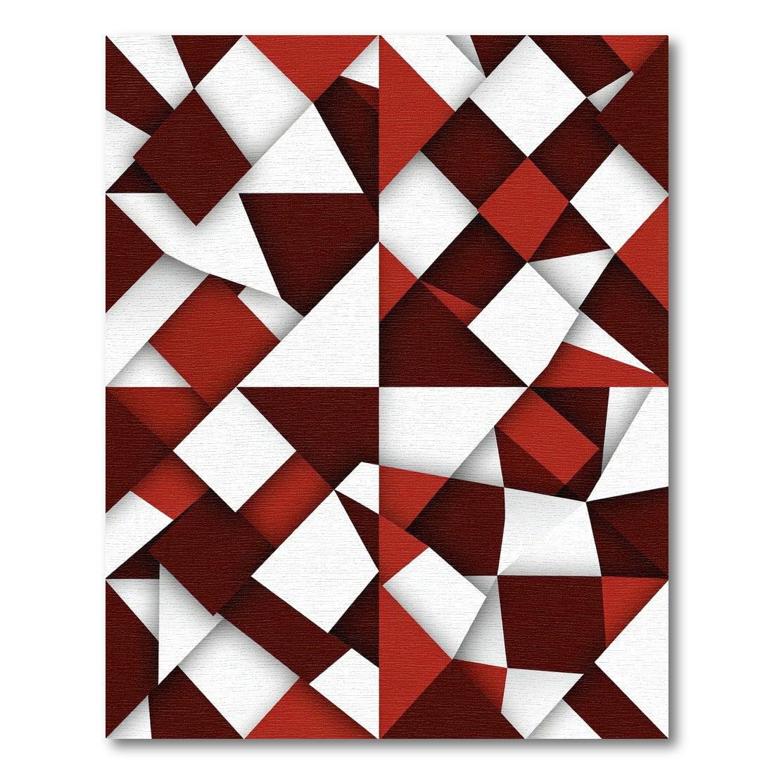 Modern Crimson White Geometric Angular Block Rug