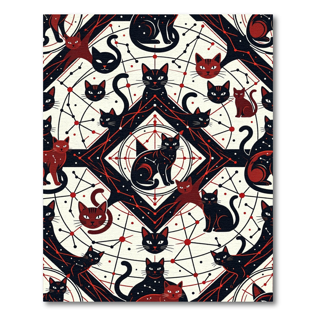 Black Red Celestial Cat Constellation Rug