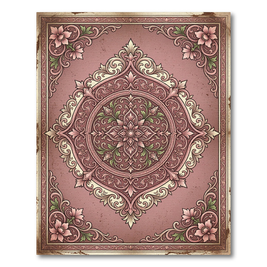 Romantic Pink Floral Vintage Medallion Rug