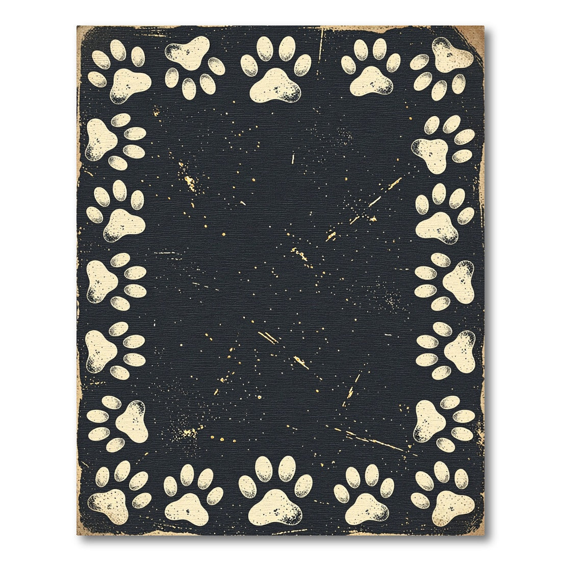 Distressed Black Paw Print Border Rug