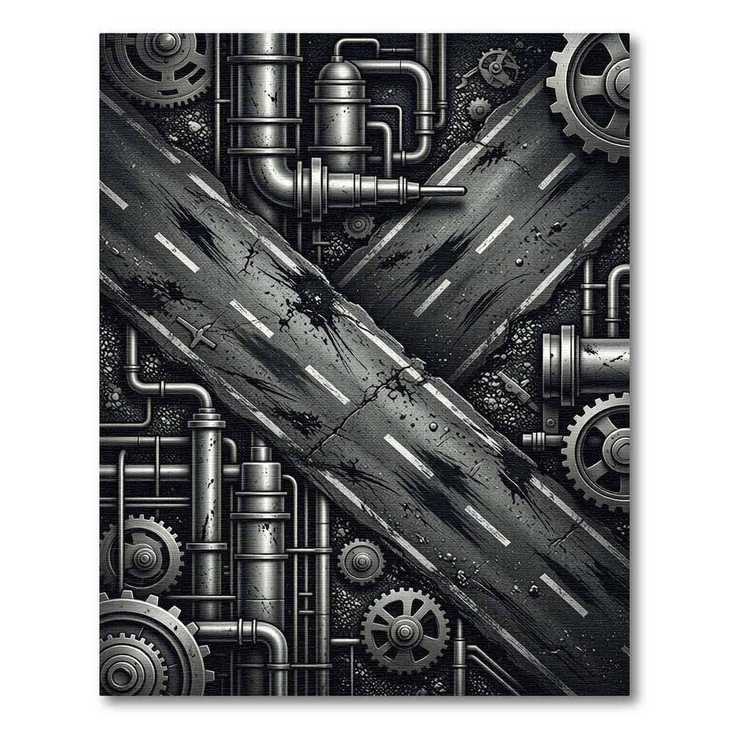 Industrial Grayscale Metal Crossroads Rug