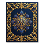Royal Blue Gold Filigree Medallion Rug