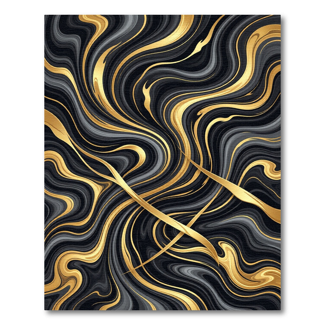 Luxurious Gold and Black Marble Swirl Rug