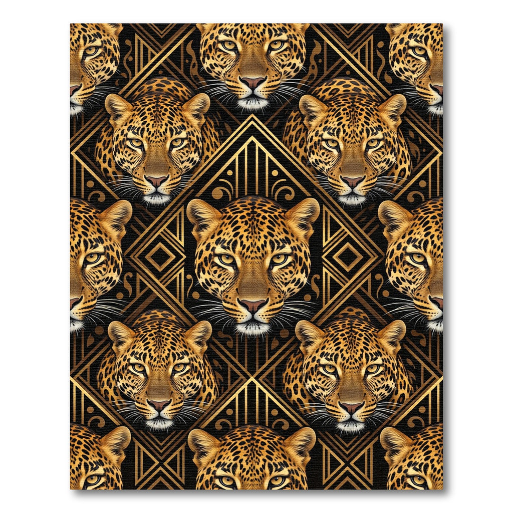 Gold Art Deco Leopard Geometric Grid Rug