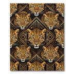 Gold Art Deco Leopard Geometric Grid Rug