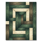 Geometric Forest Green Wood Plank Tile Rug