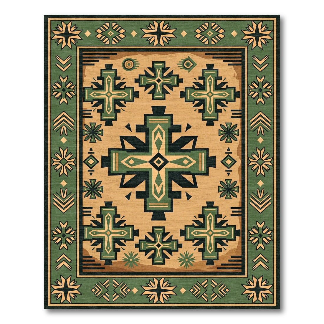 Terracotta Green Geometric Cross Rug