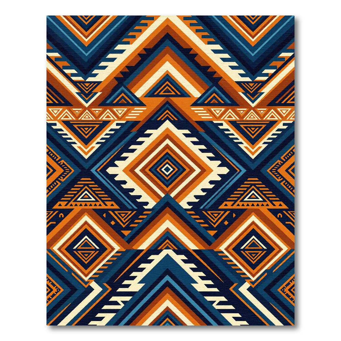 Bold Geometric Indigo and Ochre Diamond Rug