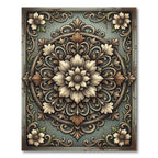 Victorian Sage Green Ornate Floral Medallion Rug