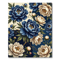 Navy and Cream Peony Floral Bloom Rug