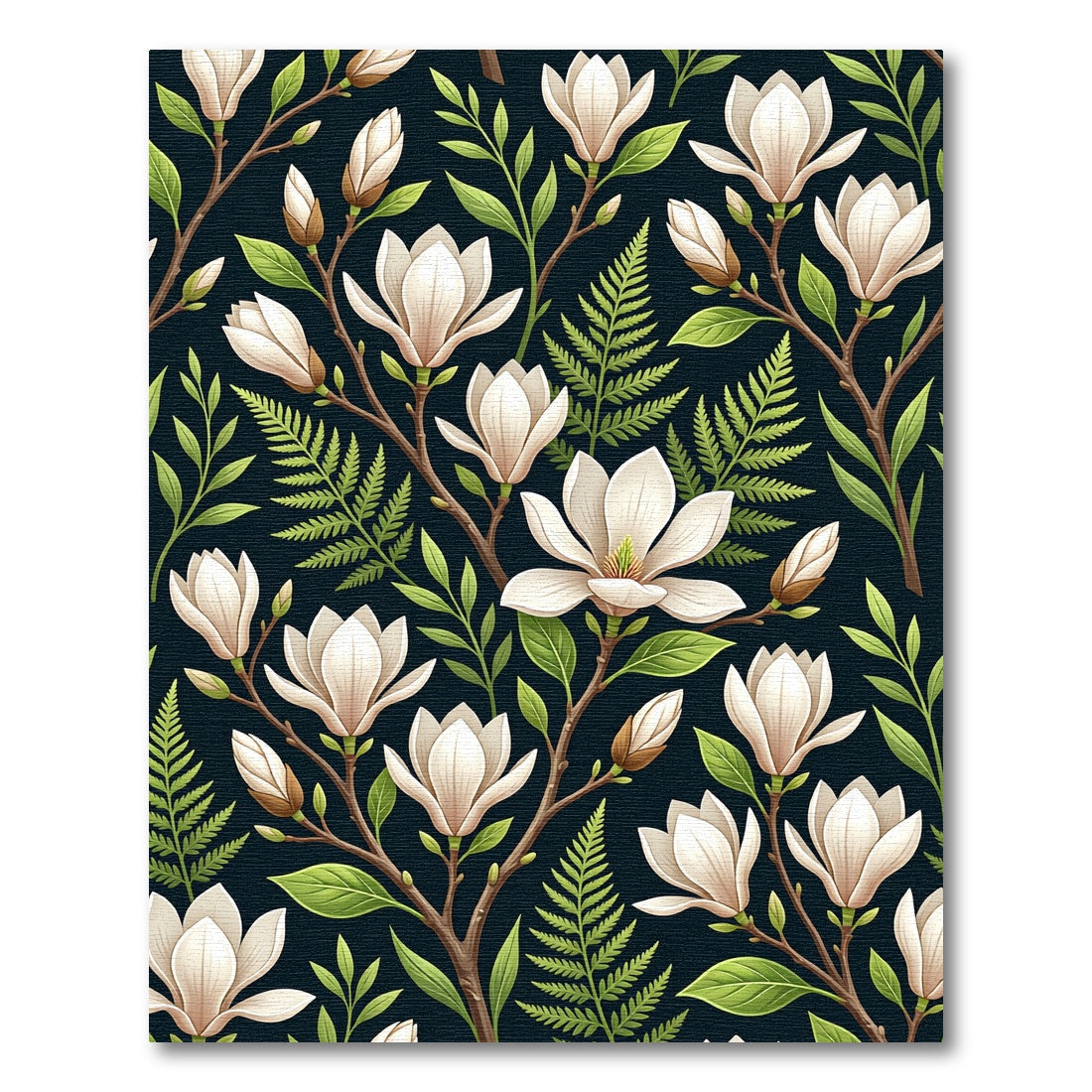 Dark Navy White Magnolia Branch Rug