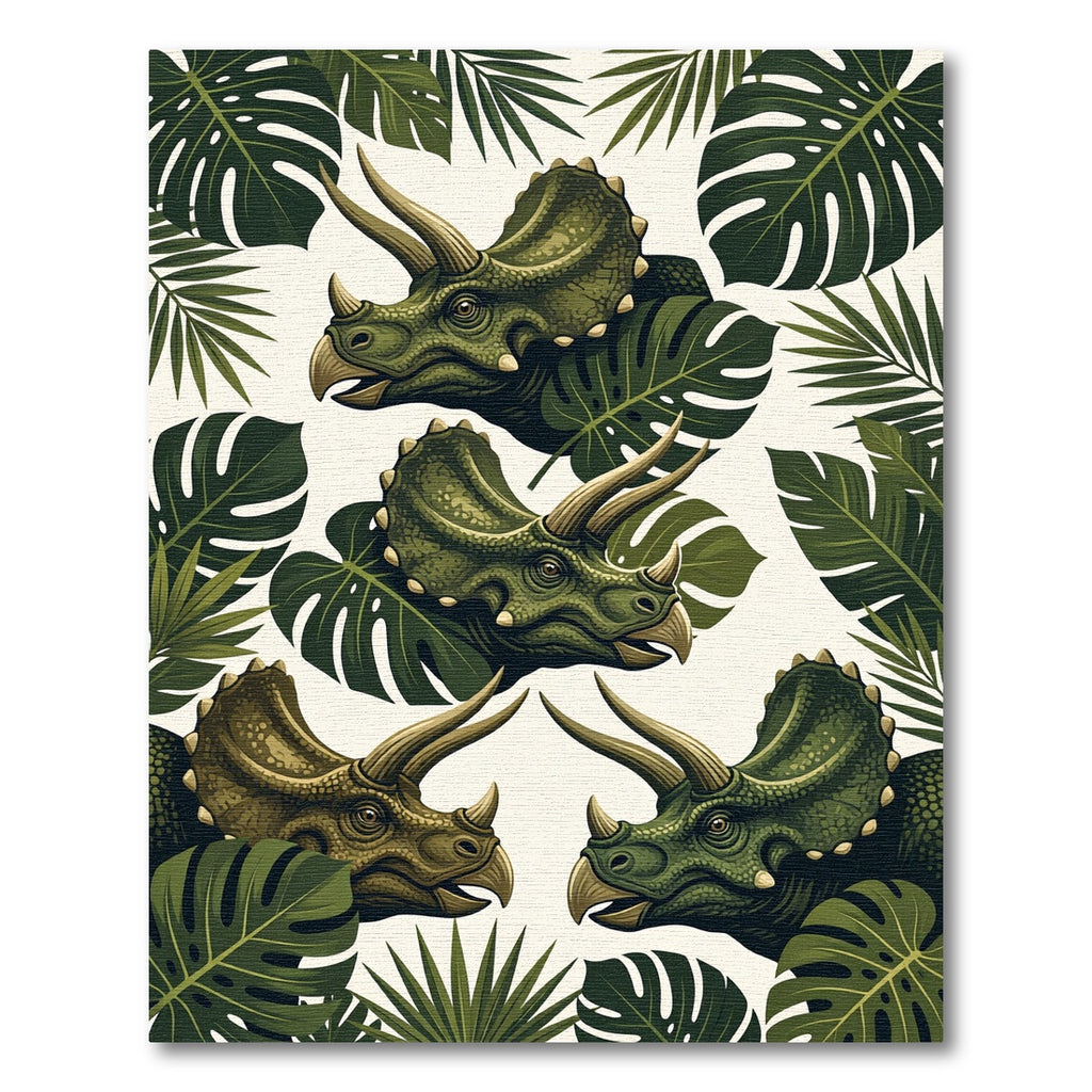 Tropical Botanical Triceratops Forest Art Rug