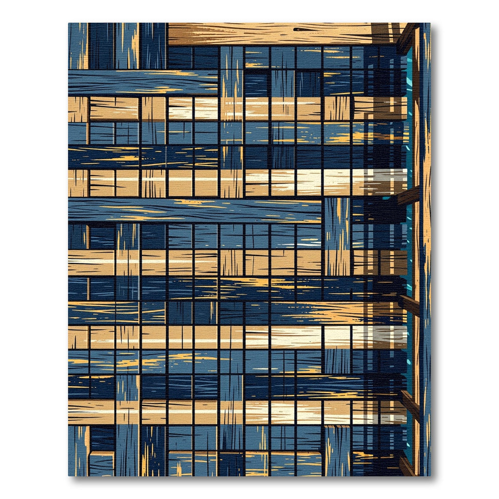 Navy and Gold Slatted Geometric Grid Rug