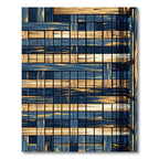 Navy and Gold Slatted Geometric Grid Rug