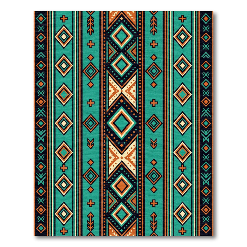 Teal Geometric Diamond Boho Stripe Rug