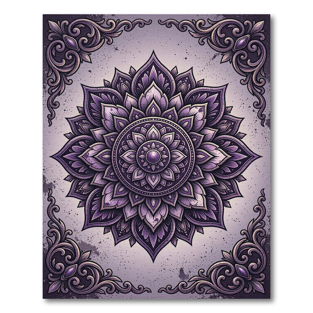 Ornate Amethyst Floral Mandala Scroll Rug