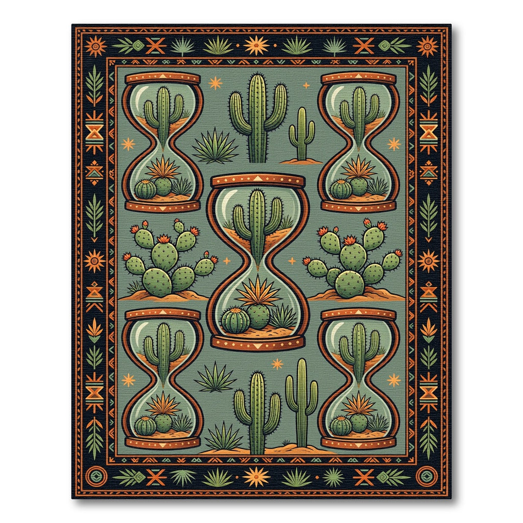 Sage Green Hourglass Cactus Desert Art Rug
