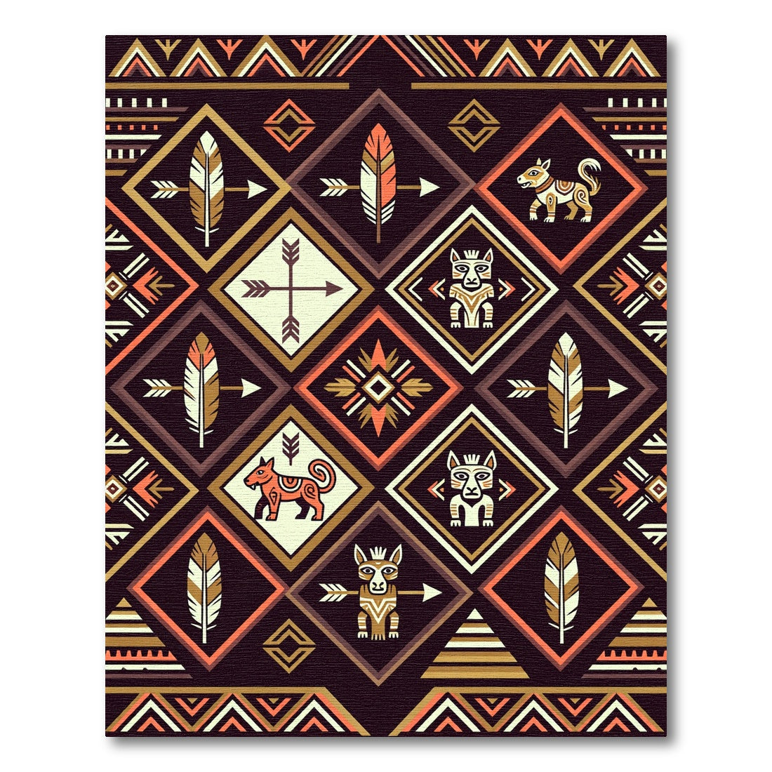 Earthy Aztec Geometric Diamond Animal Rug