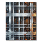 Industrial Metallic Grid with Rust Accents Rug