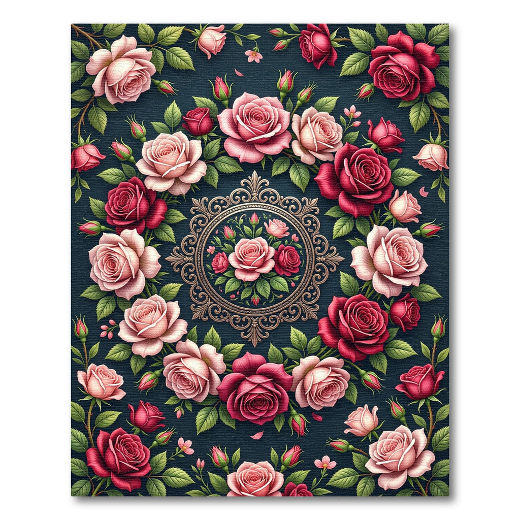 Pink Crimson Rose Garden Medallion Rug