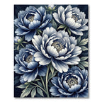 Elegant Navy Blue Peony Floral Rug