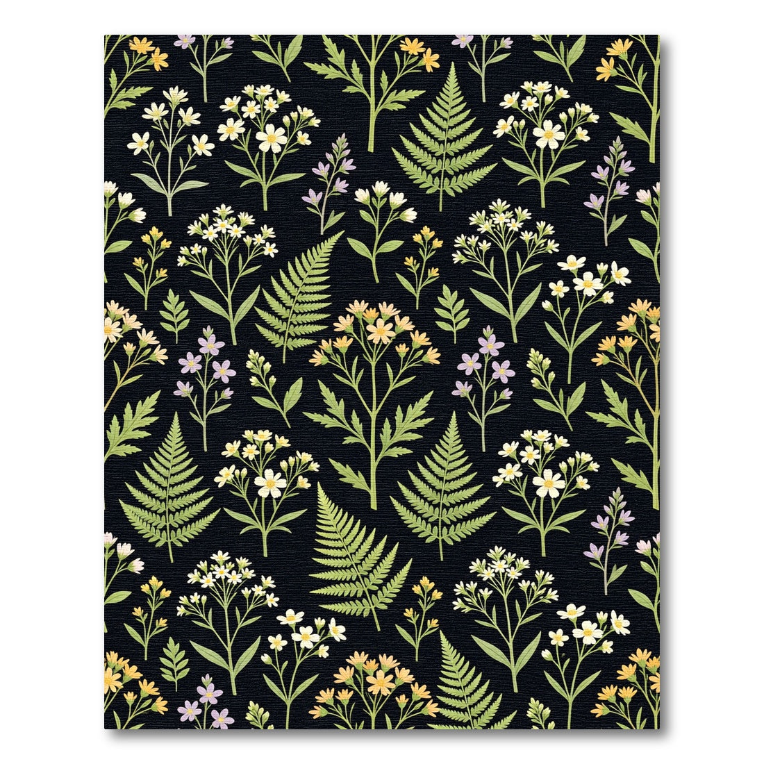 Black Botanical Garden Floral Arrangement Rug