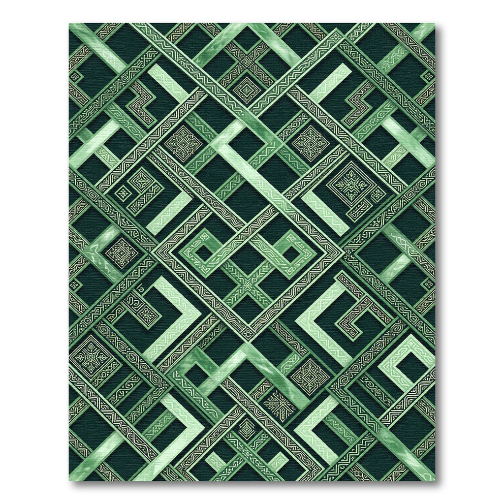 Geometric Emerald Interlocking Square Art Rug