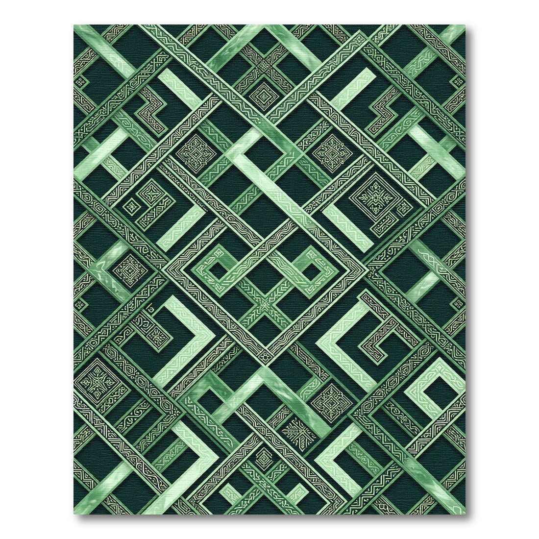 Geometric Emerald Interlocking Square Art Rug