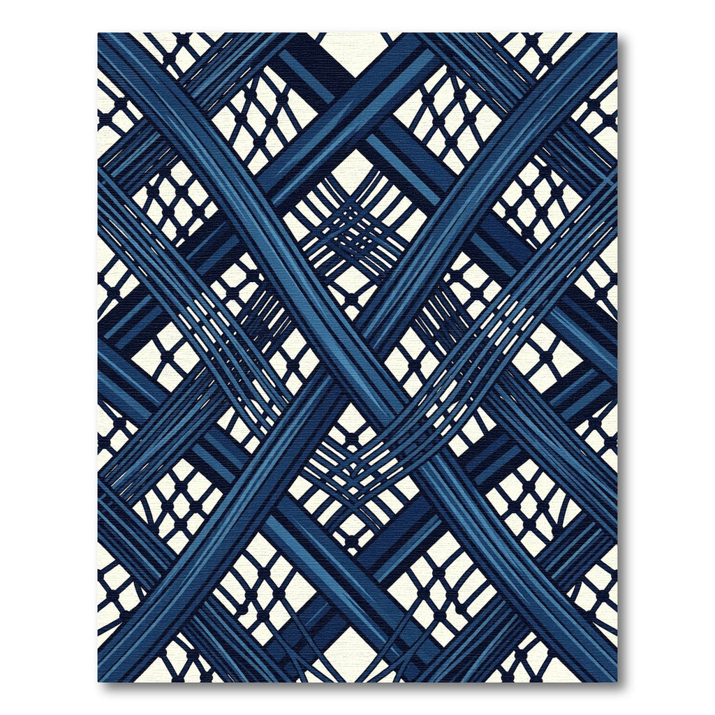 Indigo Blue Geometric Interwoven Lattice Rug