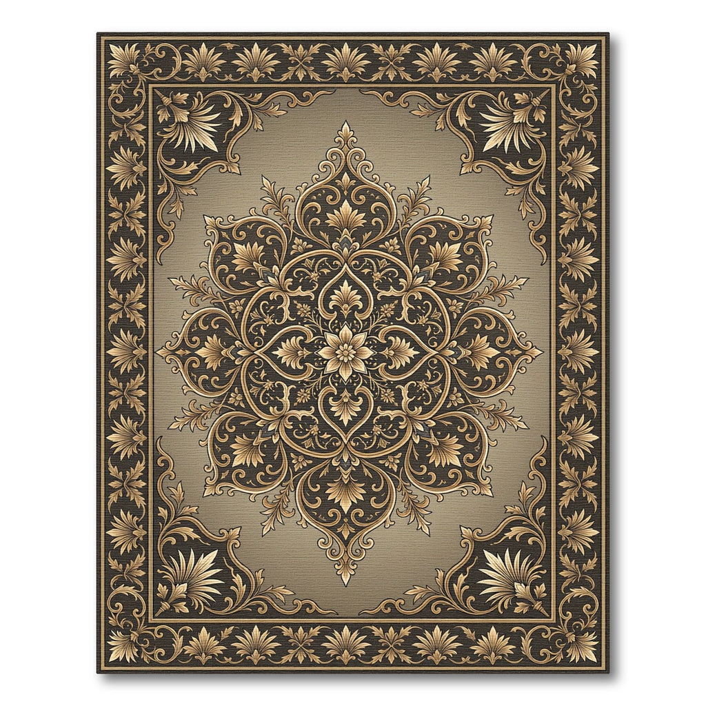 Elegant Gold Damask Floral Medallion Rug
