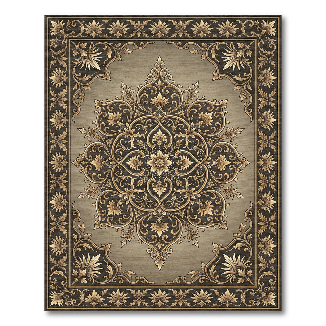 Elegant Gold Damask Floral Medallion Rug