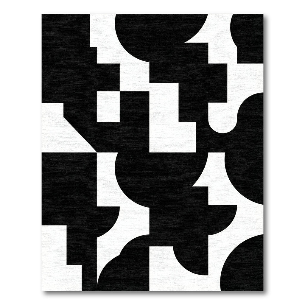 Black White Geometric Abstract Squares and Curves Rug