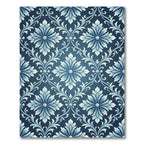 Classic Blue Floral Damask Scroll Rug