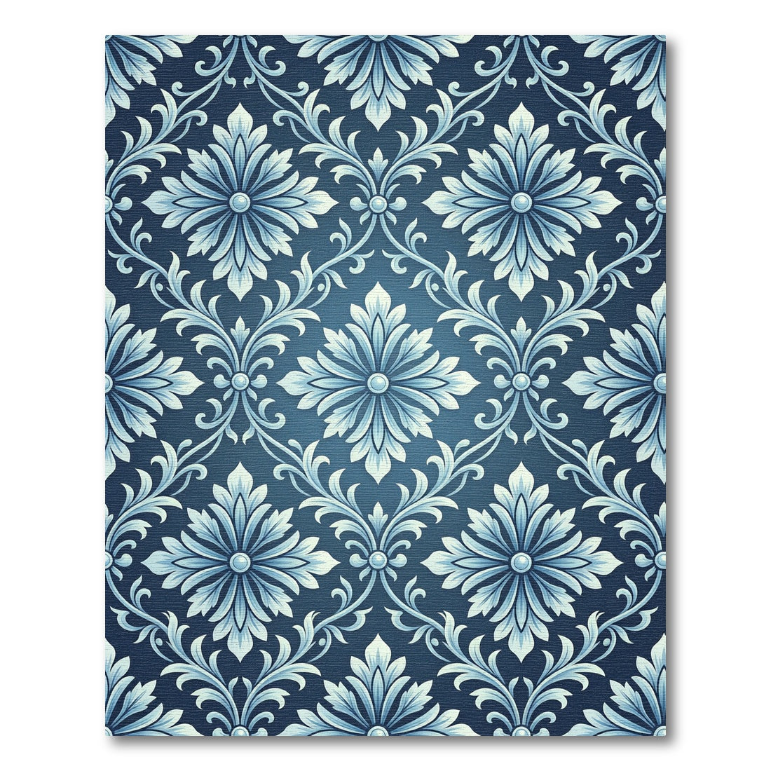 Classic Blue Floral Damask Scroll Rug