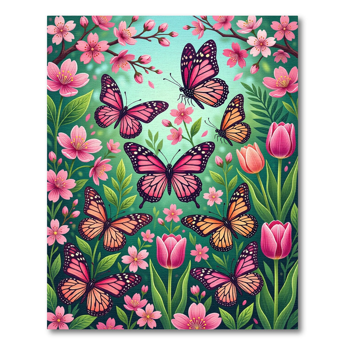 Pink Purple Butterflies Among Tulips Rug