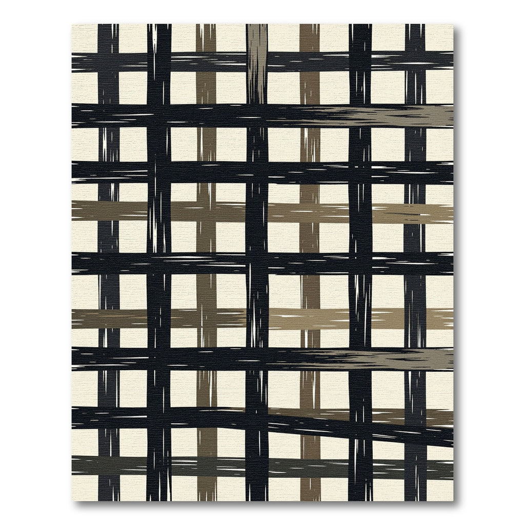Bold Black Khaki Plaid Lines Rug