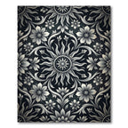 Monochrome Floral Sunburst Scroll Rug