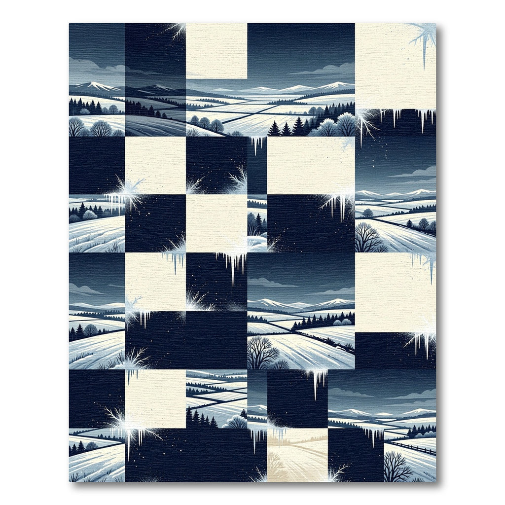 Winter Midnight Checkered Snowy Landscape Rug