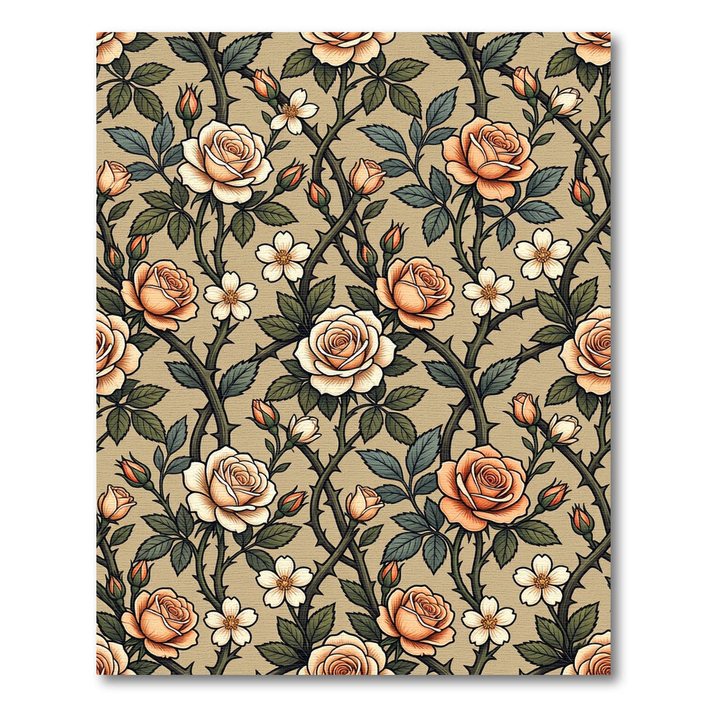 Cream Peach Rose Vine Silhouette Rug