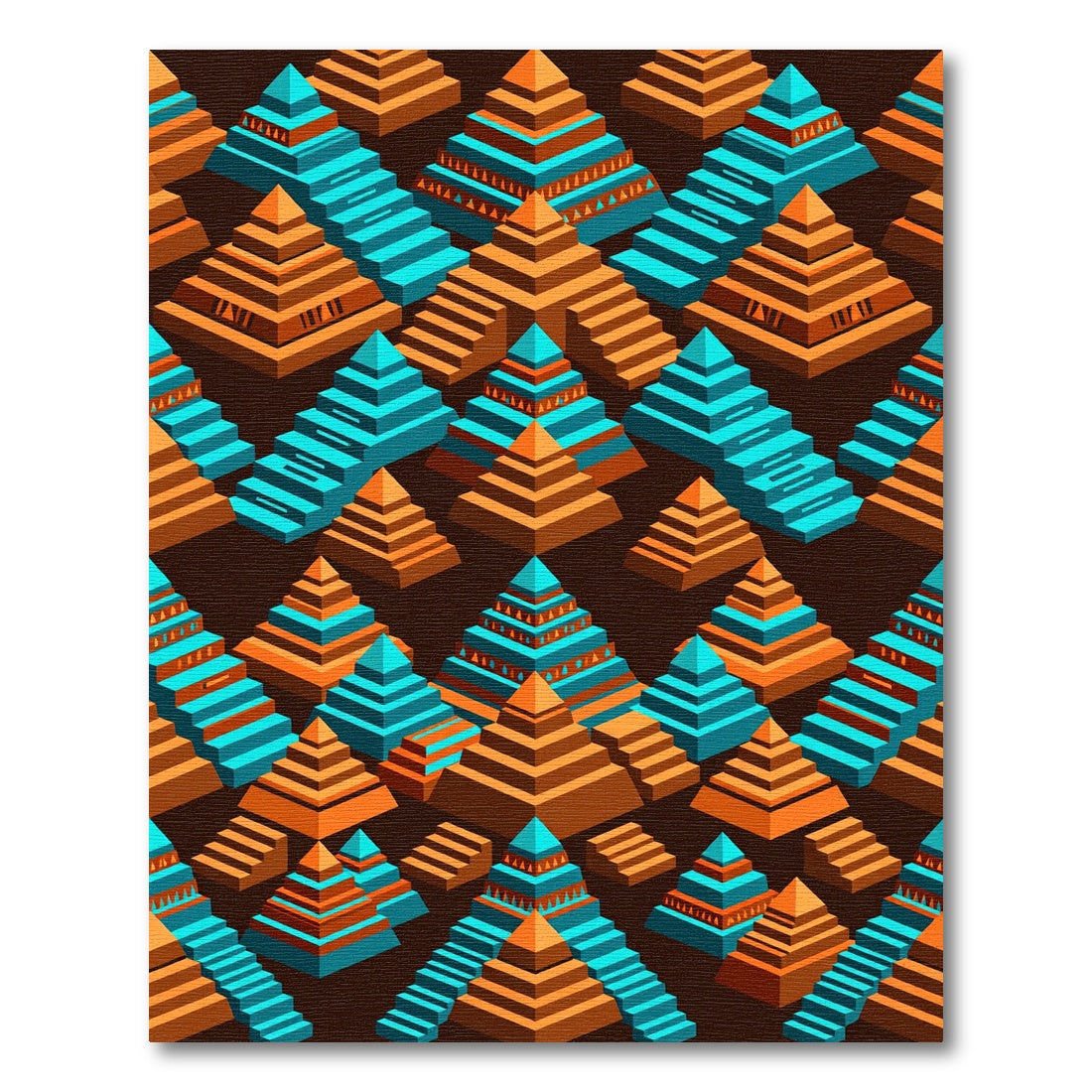 Teal and Amber Isometric Pyramid Abstract Rug