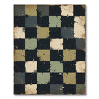 Distressed Sage and Charcoal Checkered Grid Rug