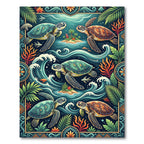 Tropical Sea Turtle Oceanic Wave Tapestry Rug