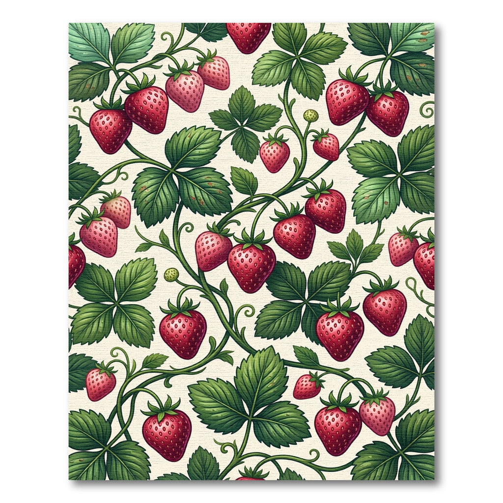 Fresh Strawberry Vines Botanical Illustration Rug