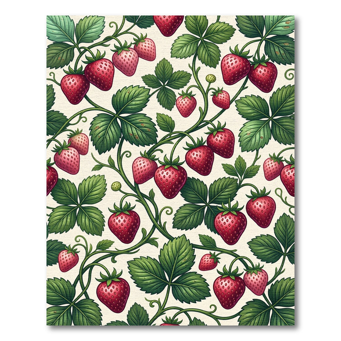 Fresh Strawberry Vines Botanical Illustration Rug
