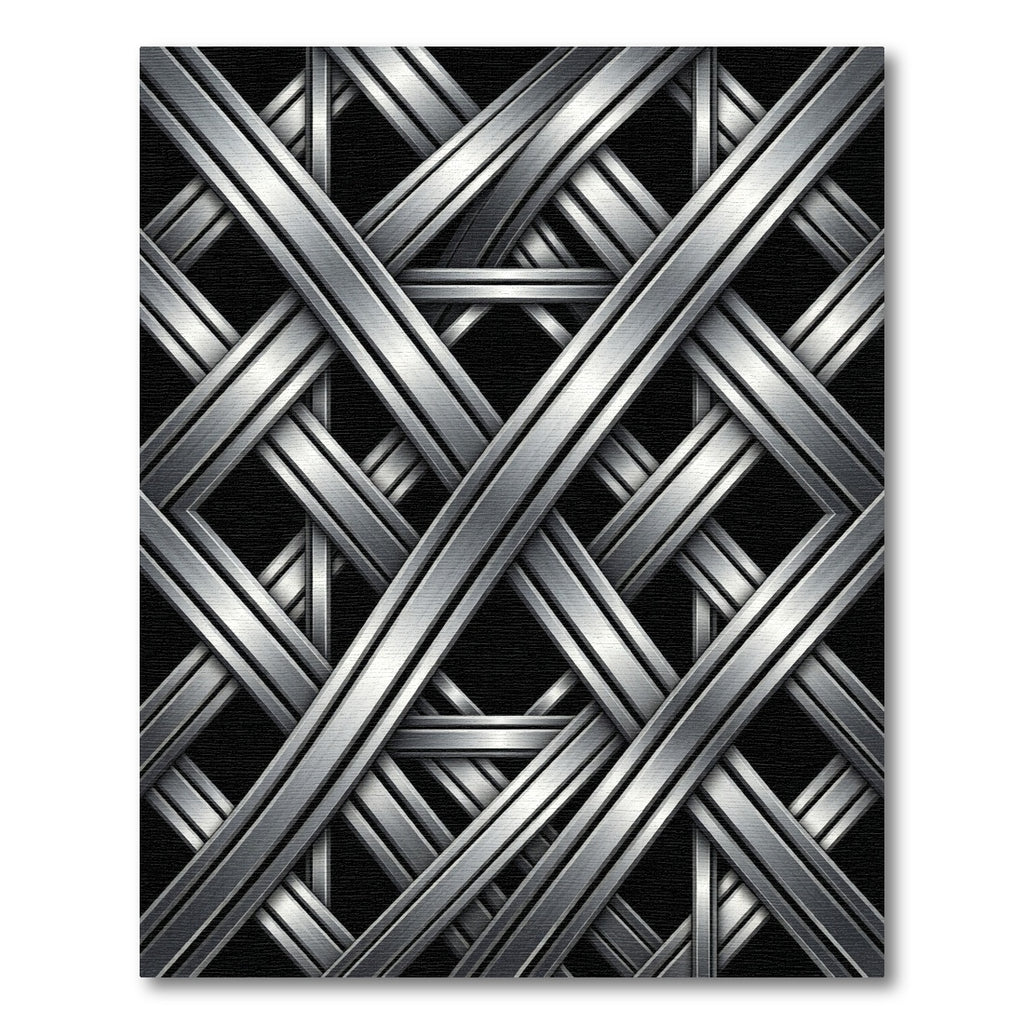 Metallic Silver Interlocked Geometric Grid Rug